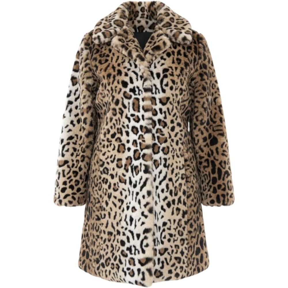Incognita Womens Leopard Print Faux Fur Coat Y2K Old Money Mob Wife Glam Indie